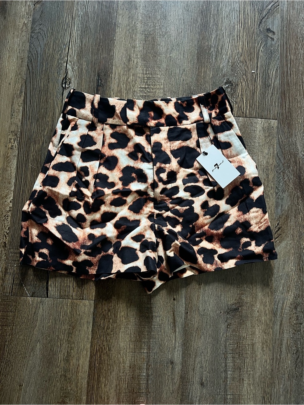 7 For All Mankind High-Waist Leopard Print Shorts - Brown & Black